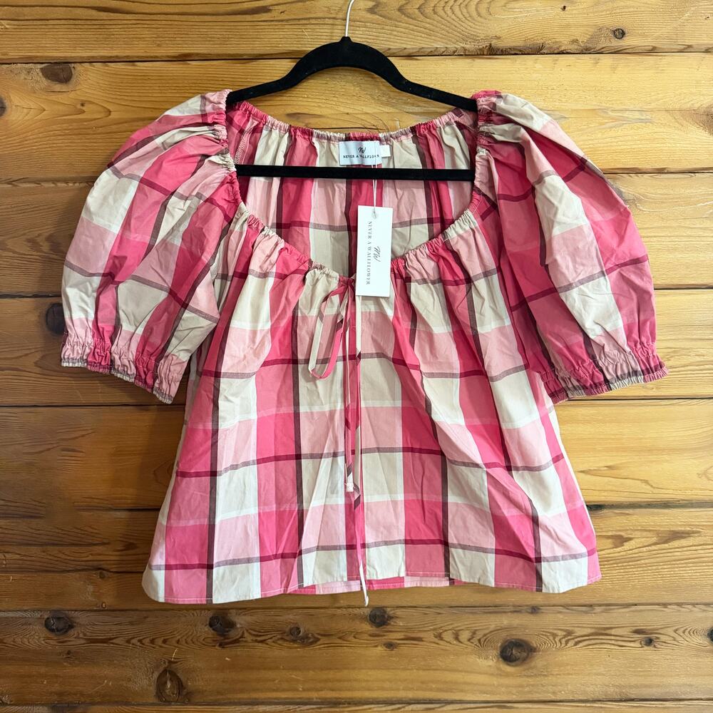 NWT Never A Wallflower Lisa top Pink Plaid XS